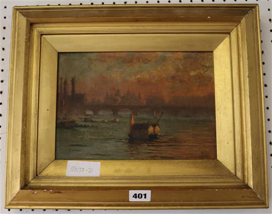 Wilfred Probyn, oil, Thames sunset